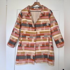 adL pink cream and gold, single button long blazer, metallic thread, size XS